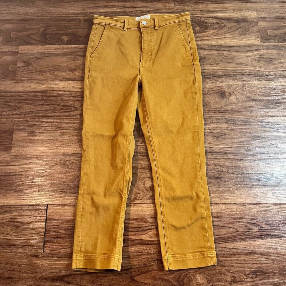 EVERLANE Straight Leg Crop Pant Golden Brown Size 8 Camel Denim Jean High Waist